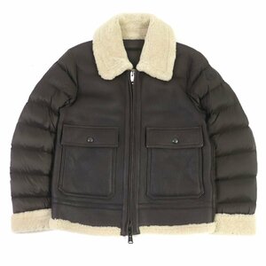 極美品□MONCLER モンクレール TEMPLON 切り替えデザイン 中綿入り ムートンジャケット レザージャケット ブラウン 2 イタリア製　正規品