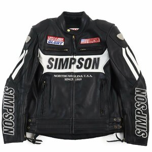 極美品●SIMPSON シンプソン プロテクター付き バイクウェア ライダース ライディングジャケット レザージャケット ブラック M 正規品