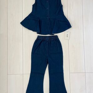 ELMO デニムノースリーブトップス×ベルボトムセット 120-130cm