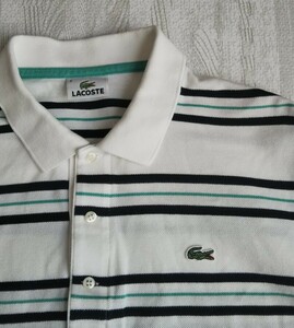 【サイズ4】ラコステ LACOSTE ポロシャツ ホワイト ボーダー L 日本製 正規品 半袖シャツ テニス ゴルフ スポーツウェア