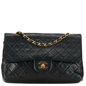 シャネル マトラッセ25 ココマーク ダブルフラップ チェーン ショルダーバッグ ブラック ラムスキン レディース CHANEL 【中古】