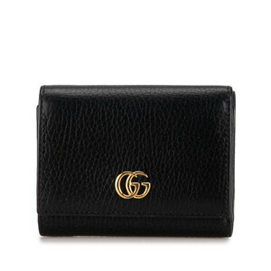 グッチ GGマーモント ダブルG 三つ折り財布 コンパクトウォレット 474746 ブラック レザー レディース GUCCI 【中古】