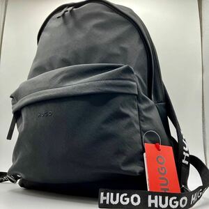 【現行モデル/極美品】1円 HUGO BOSS ヒューゴボス リュック バッグパック ロゴ メンズ ビジネス ブラック 黒 A4収納可 肩掛け可 ナイロン