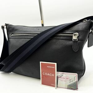 1 jpy [ beautiful goods ] COACH Coach Charles shoulder bag mesenja- worn te-ji men's business leather original leather black bag 