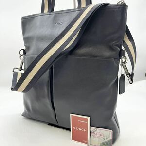  Coach [ ultimate beautiful goods ] COACH 2way shoulder bag handbag business bag navy leather men's business high capacity 