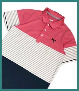 378*PUMA GOLF Puma Golf * Logo вышивка Golf рубашка-поло с коротким рукавом белый × розовый × темно-синий S