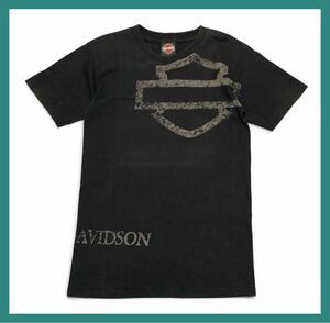 1418◆HERLEY DAVIDSON ハーレーダビッドソン◆メキシコ製 ビッグロゴプリント コットン 半袖 Tシャツ ブラック S