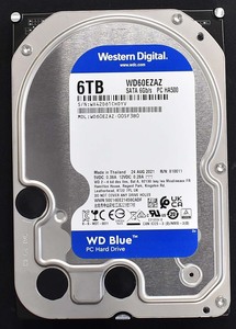 1円スタート WESTERN DIGITAL WD60EZAZ WD Blue [6TB SATA HDD 2021年製 (Cristal DiscInfo 正常) 使用時間 4680H (使用時間短い) (HAN6