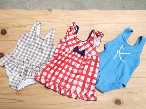 USED!キッズ女の子ワンピース水着80センチ3点セット