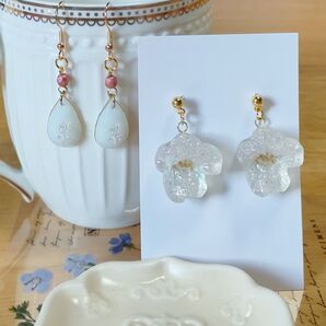 フラワーピアス2点セット ハンドメイド ピアス アクセサリー レジン フラワー