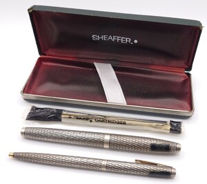 [R1-512] SHEAFFERshe fur fountain pen ballpen 2 pcs set pen .14K 585 body STERLING SILVER stationery writing brush chronicle . case attaching [K550]