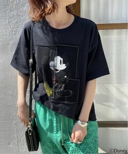 Spick and Span【WIFFLE / ウィッフル】 別注 MickeyパッチワークTee ブラック スピックアンドスパン