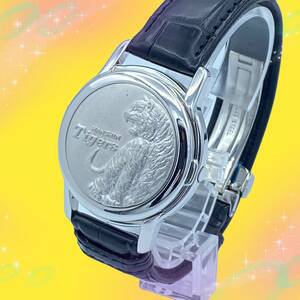 《訳あり 稼働品 超美品》 阪神タイガース 銀無垢ケース 自動巻き AGS 300本限定 定価約40万 メンズ腕時計 1Pダイヤ ワニ革ベルト 001/300