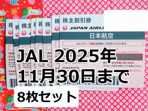 JAL 株主優待券 匿名 送料無料 8枚セット 2025年11月30日 / 日本航空 グレー 最新