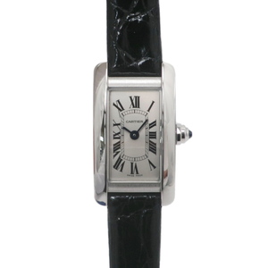 [ название восток ] Cartier Tank American Mini WSTA0032 серебряный циферблат SS кожа кварц женский женщина наручные часы [ с отделкой ]