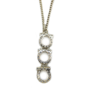 [ Tempaku ] Ferragamo necklace gun chi-ni3 ream silver rhinestone neck decoration pendant lady's woman small articles 