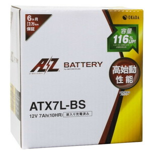 AZ Battery(AZバッテリー) バイク 密閉型MFバッテリー ATX7L-BS (YTX7L-BS 互換)(液入充電済) ジャイロキャノピー｜キャビーナ50