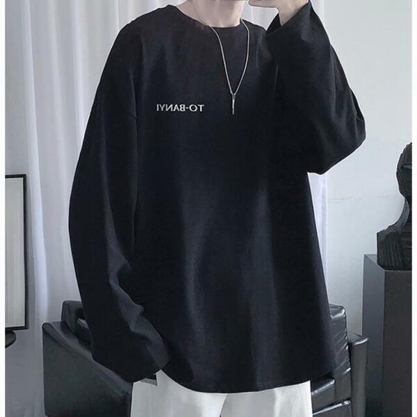 ワンポイントロングスリーブTシャツ　ユニセックス　ブラック　Lサイズ