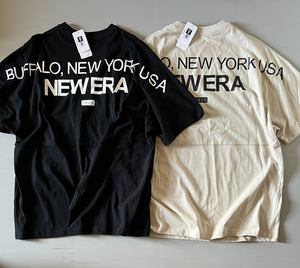 NEW ERA■ニューエラ〔XL〕オーバーサイズ ドロップショルダー Tシャツ 2枚セット 半袖 背面BIGロゴ ブラック ベージュ 8oz生地 国内正規品