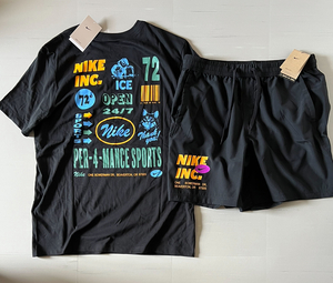 NIKE■ナイキ〔2XL/XXL〕上下セット Tシャツ ハーフパンツ バックロゴ プリント NIKE INC ブラック 黒 マルチ セットアップ 国内正規品