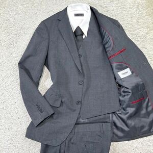  men's ti Nora s[ popular 3 piece ]TENORAS suit setup three-piece tailored jacket check gray M