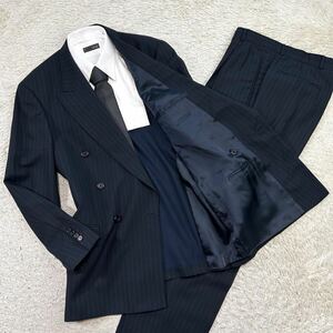  rare size! Hugo Boss [ popular one put on ]HUGO BOSS suit setup double tailored jacket stripe black black XL rank 