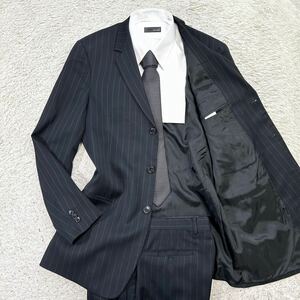  beautiful goods * rare size!! Emporio Armani [. height. SEAN LINE]EMPORIO ARMANI suit setup jacket stripe black 2XL rank 