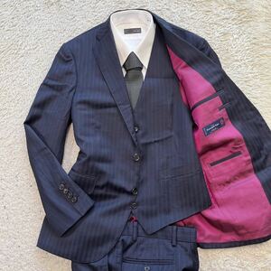  Ermenegildo Zegna [. height. 3 piece ]Ermenegildo Zegna suit setup three-piece jacket stripe navy pink M rank 