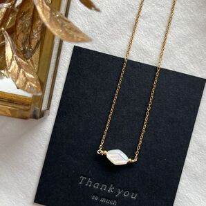 サージカルステンレスネックレス★ ダイヤシェル(ホワイト)