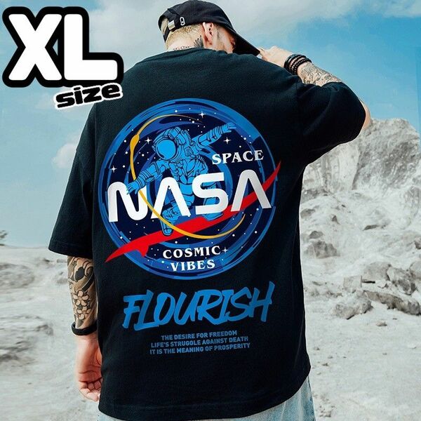 オーバーサイズ　tシャツ　ビッグシルエット　プリント　ストリート　ブラック　黒　XL　韓国　オルチャン　ダンス　ルーズ　NASA