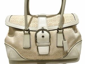 COACH コーチ ミニシグネチャー トートバッグ ベージュ系 オフホワイト系 ☆ 6821 レディース キャンバス レザー ショルダー ▼ フト0/6E