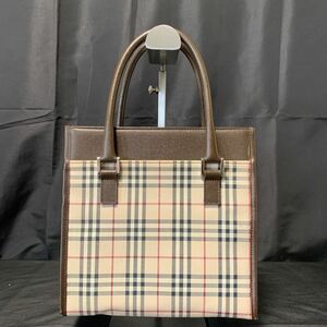 BURBERRY バーバリー ハンドバッグ ノバチェック ダークブラウン × ベージュ 系 チェック柄 ロゴ型押し レディース バッグ 