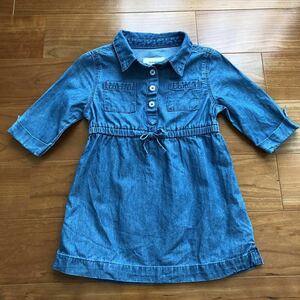  прекрасный товар Old Navy 7 минут рукав рубашка One-piece Denim голубой 12-18M 80