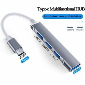 USBハブ Type-C 薄型 小型 USB3.0/2.0 4ポート　(シルバー/グレー)　2個セット