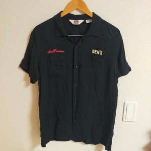 BEN DAVIS ベンデイヴィス ボーリングシャツ 半袖 開襟 オープンカラー 刺繍 L ブラック(黒）