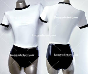 LJH23015 white & black M-L super lustre pretty tops +bruma cosplay race queen gym uniform swimsuit fancy dress change equipment Event costume 