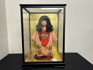A3　市松人形　寿宝作　女の子　ガラスケース入り　日本人形　昭和レトロ　着物　現状品
