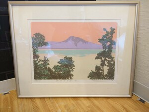 sr1234 018 風景画 湖水の夕映 Ⅲ 245/350 本間武男 作 額装 絵画 現状品 中古