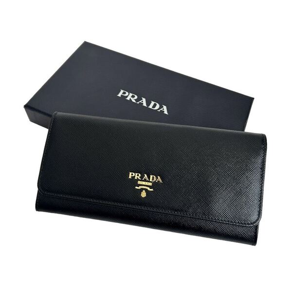 【美品】PRADA プラダ サフィアーノ 長財布 ブラック ピンク レザー