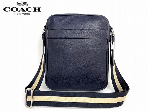 美品★送料無料★ コーチ メンズ COACH スムース レザー フライトバッグ ショルダー バッグ ネイビー