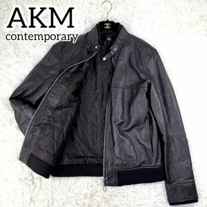 【希少】【XL】 AKM エイケイエムコンテンポラリー　極上ラムレザージャケット　ブラック　シングル　ライダース　革ジャン　ブルゾン