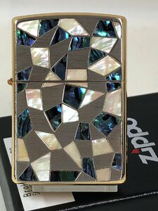 Zippo Broken Shell ブロークン・シェル（Shell 天然貝）シルバーゴールド 青白 SG アーマー新品