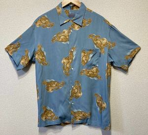 KANEKO ISAO aloha shirt octopus pattern total pattern rayon 100% L size . short sleeves total pattern Karl hell m Pink House USED