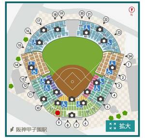 6 месяц 9 день Hanshin на Seibu Hanshin Koshien Stadium g lean seat через . сторона пара 