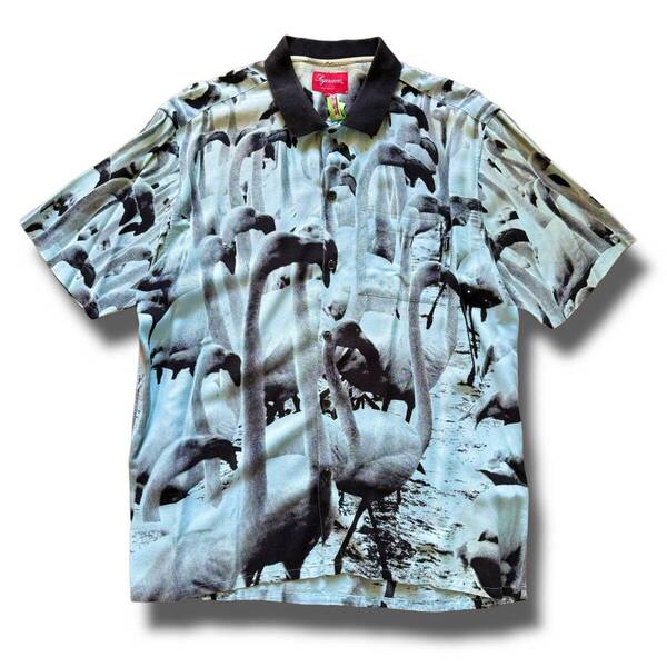 14SS supreme Flamingo s/s rayon shirt フラミンゴレーヨンシャツ ライトブルー