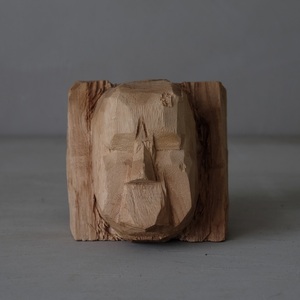 03134 作りかけの顔の木型 / 人形 彫刻 木彫 オブジェ 花入 アート 古道具 古民具