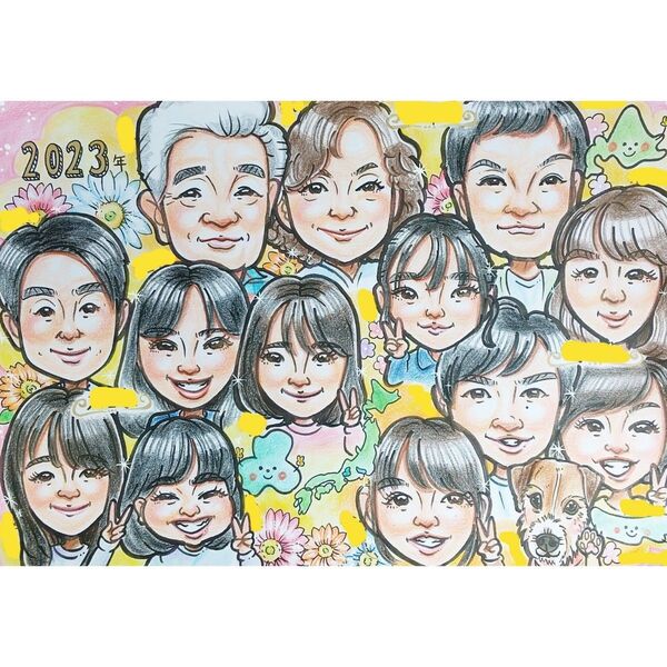 似顔絵 大人数割引あり!!! 還暦 古希 米寿 喜寿 金婚式 お祝い