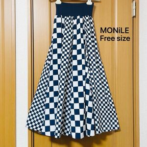 MONiLE モニーレ ロングスカート/フレアスカート ネイビー チェック　新品