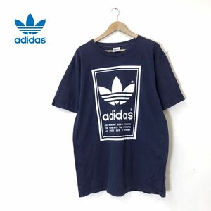 G2607-N◆90s◆ USA製 adidas アディダス 半袖Tシャツ カットソー ロゴプリント ◆ sizeL ネイビー 紺 コットン 古着