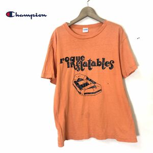 G2391-N◆70s◆vintage Champion チャンピオン 半袖Tシャツ カットソー プリント トップス バータグ◆ sizeM オレンジ コットン100